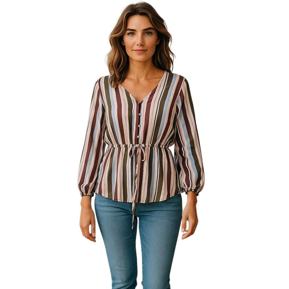Lane Bryant Striped Blouse with Tie Waist Detail